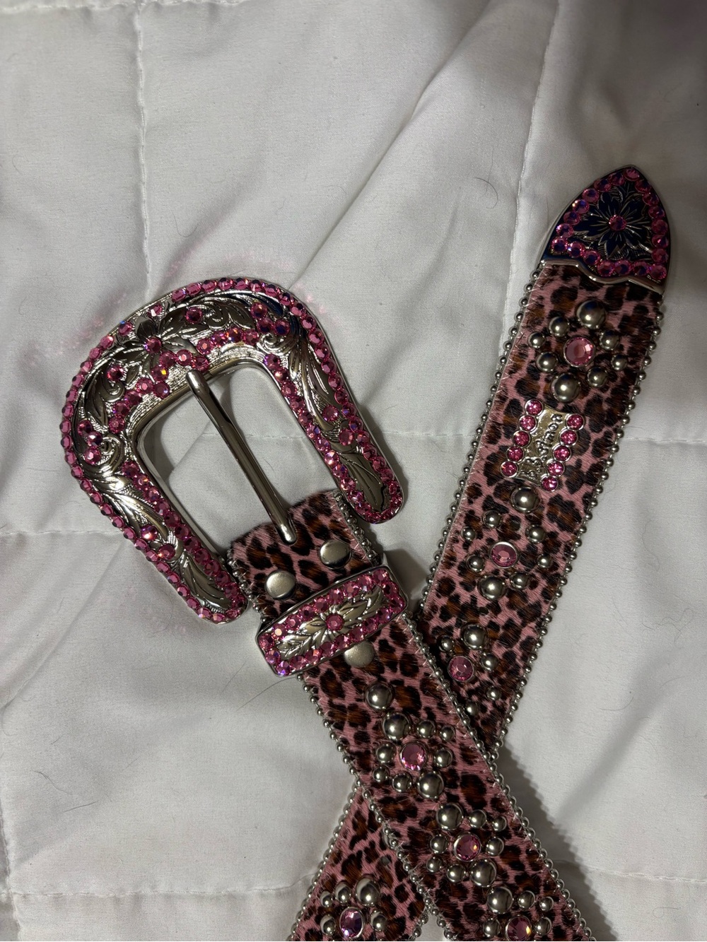 B.B. Simon Pink Leopard Crystal Studded Western Belt
